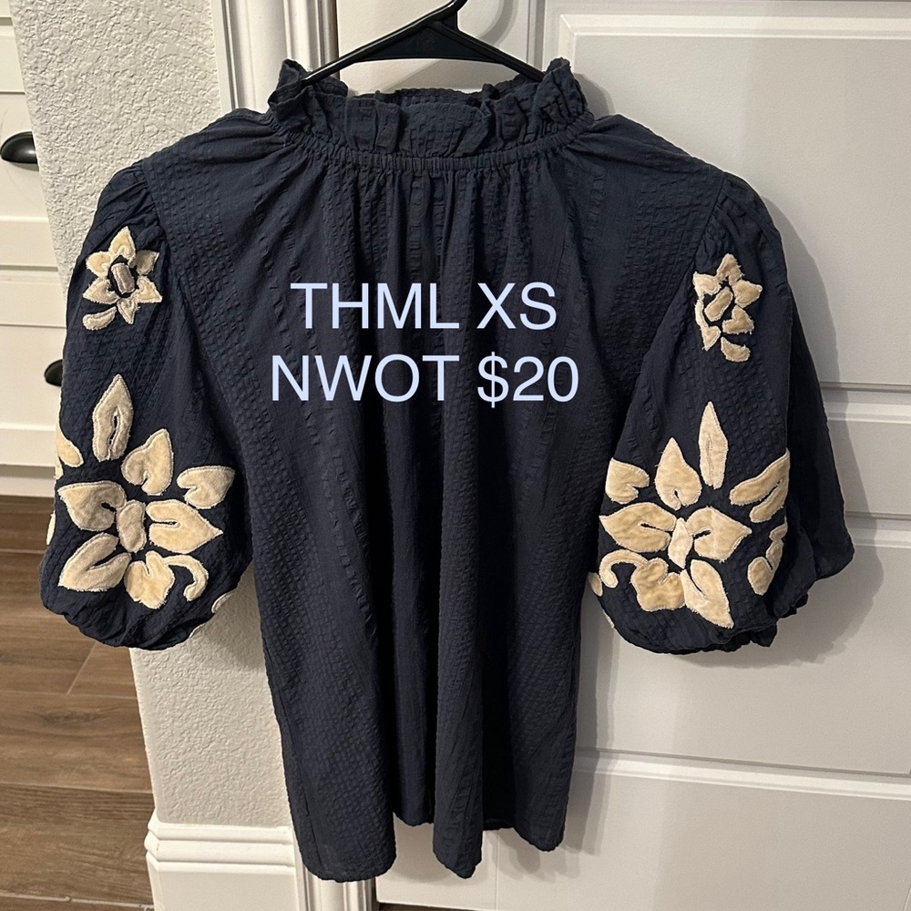 THML Blue Ruffled Embellished Blouse